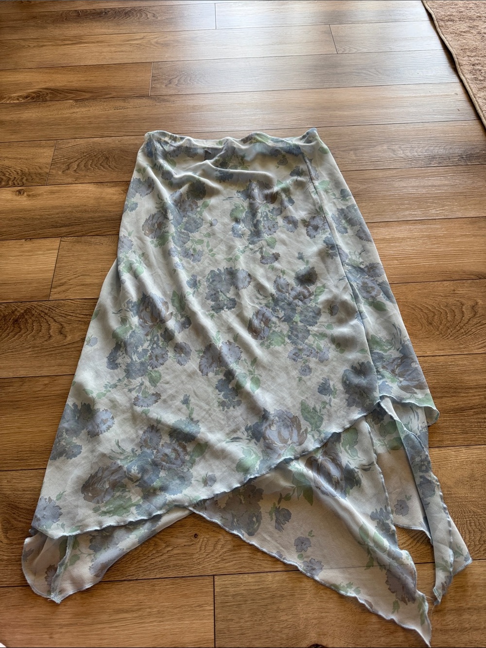 Urban Outfitters Floral Asymmetrical Midi Skirt in Light Blue and Green